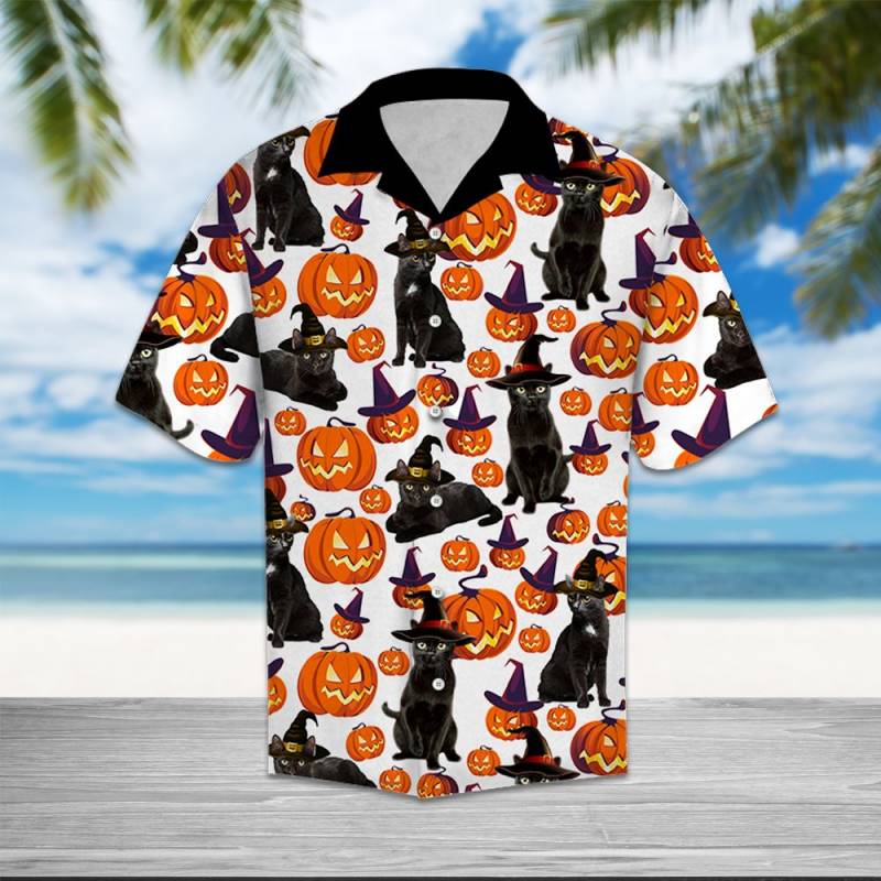 Black Cat Pumpkin Pattern Hawaii Shirt Ha65024