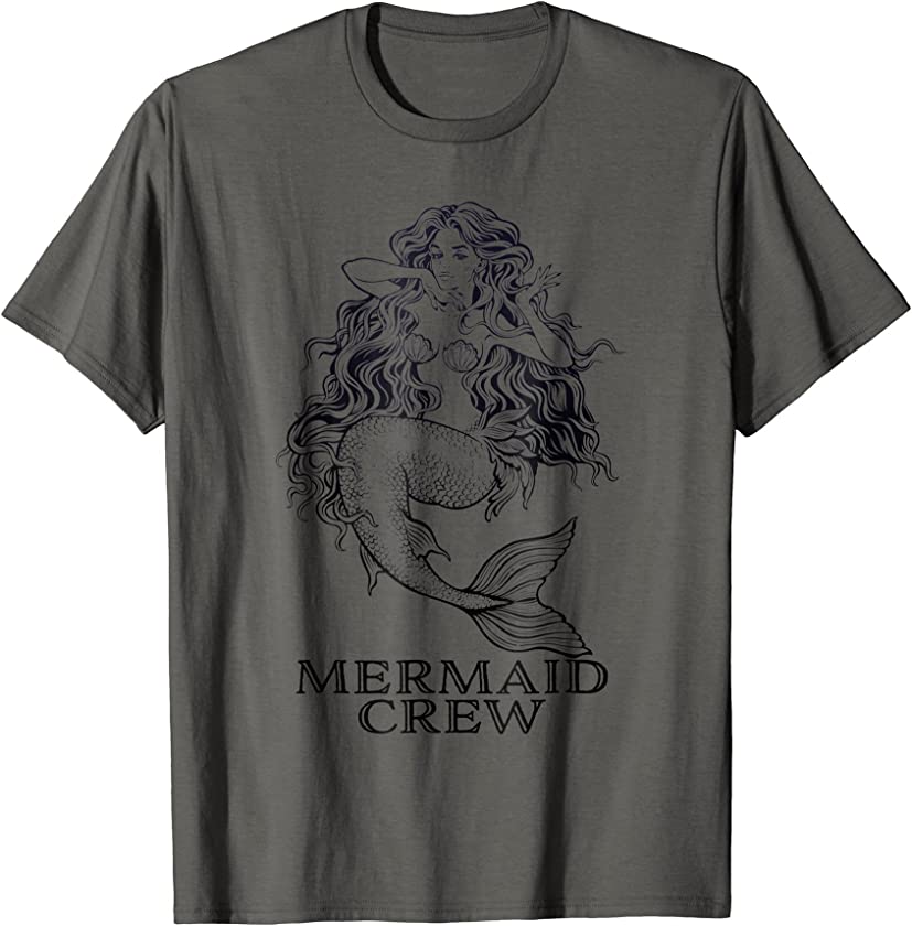 Vintage Mermaid Crew T-Shirt. Retro Pin-Up Tattoo Shirt