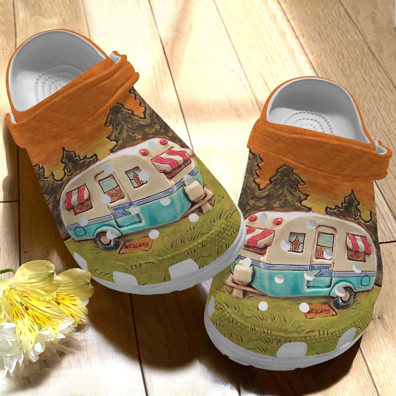 Camping Personalized Clog, Custom Name, Text Happy Campsite, Fashion Style For Women, Men, Kid, Print 3D