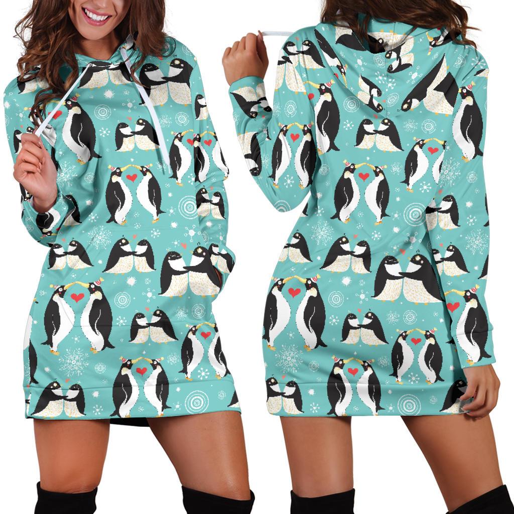 Penguin Love Print Women Hoodie Dress