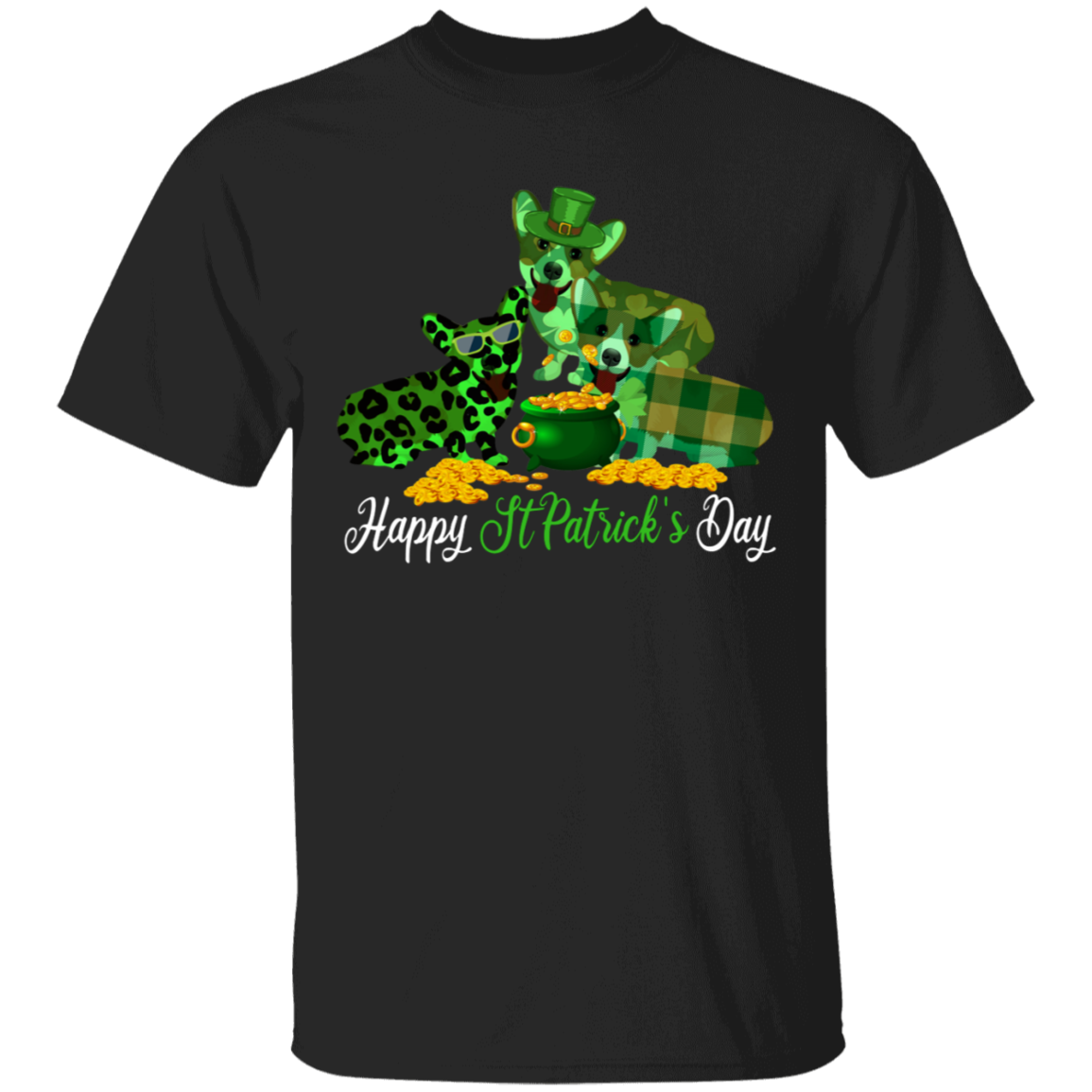 St Patrick’S Day Dog Shirt Happy St Patrick’S Day Funny St Patrick’S Day Corgi Dog Green Leopard Plaid Gifts T-Shirt