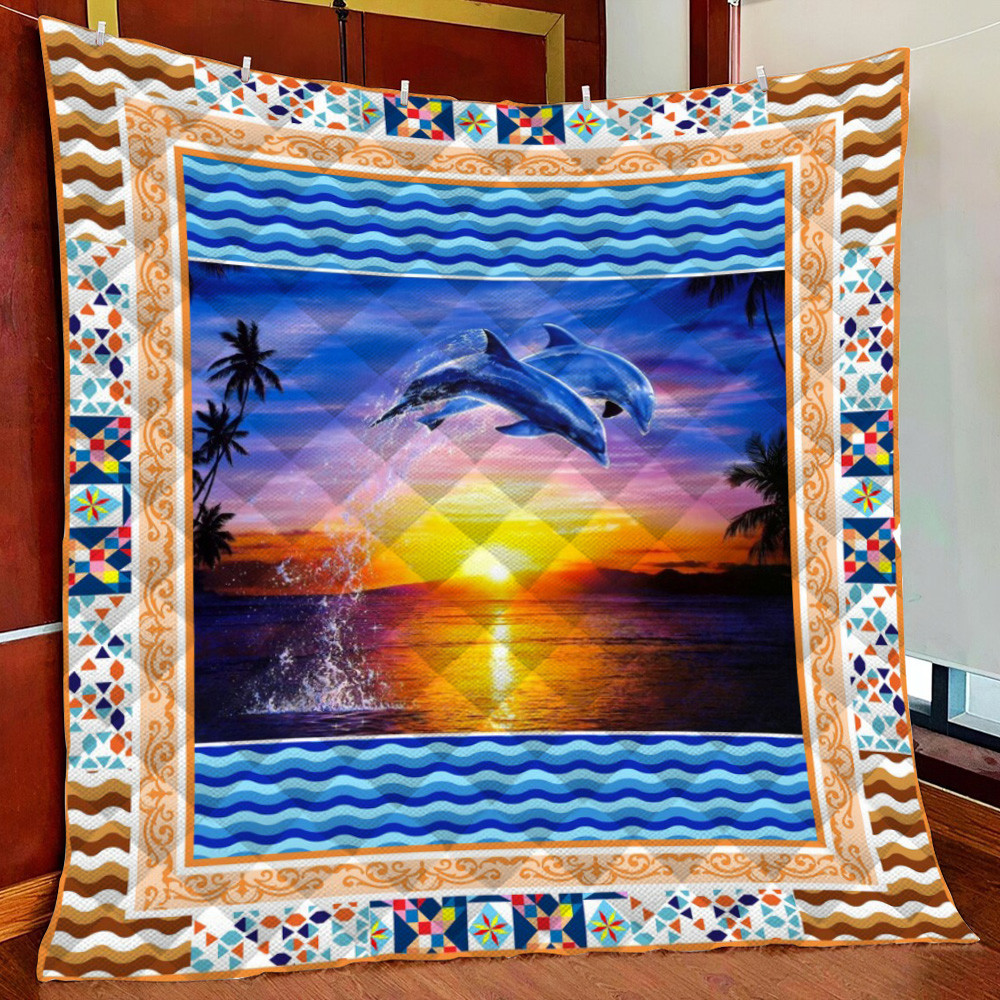 Dolphins Oil Paint Fleece Blanket Quilt Blanket