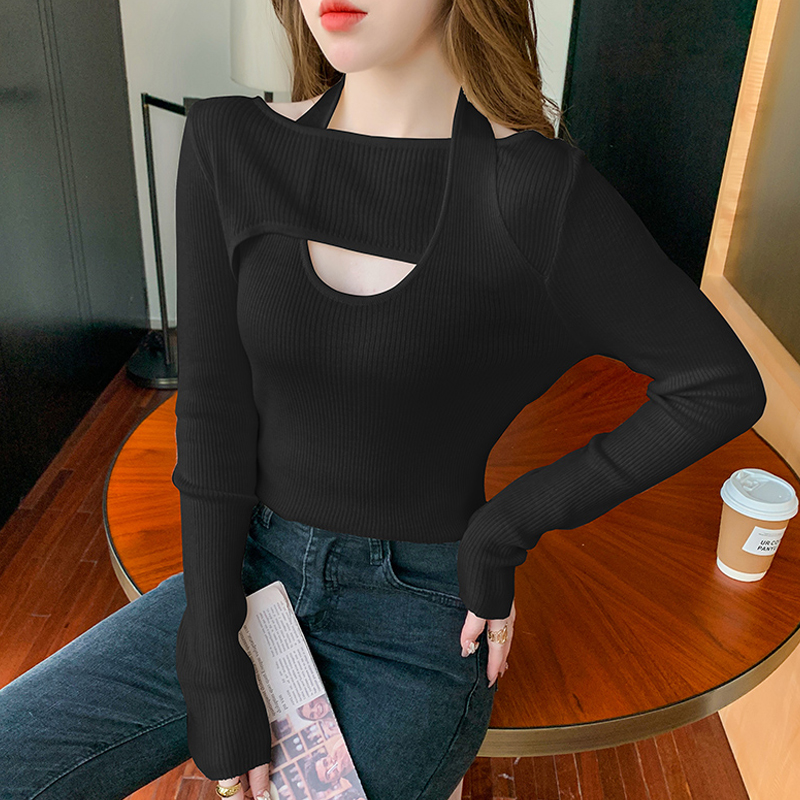 Women Long Sleeve Solid Sweater 2022 Autumn Winter Pullover Fashion Hollow Out Halter Neck Sweaters Ladies Tops Clothes 23037 alx