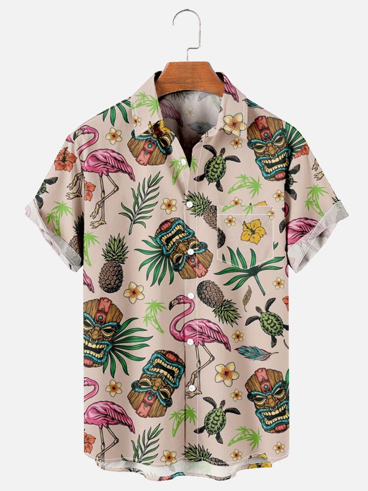 Hawaii Fun Tiki Print Casual Short Sleeve Shirt Ha58248