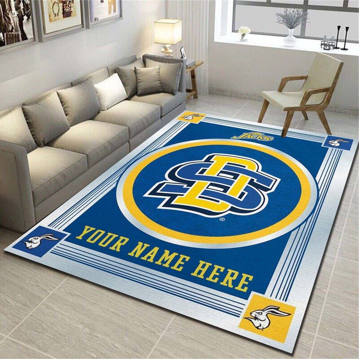 South Dakota State Jackrabbits Personalized Rug, Living Room Bedroom Carpet, Customized Floor Mat Home Decor