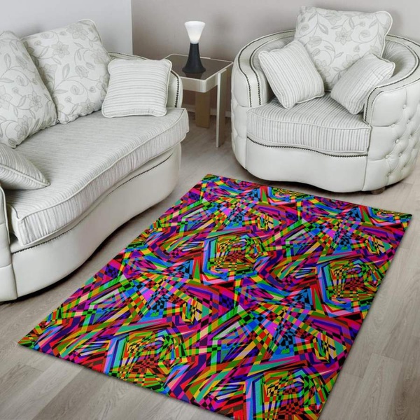 Psychedelic Geometric Multicolor Area Rug