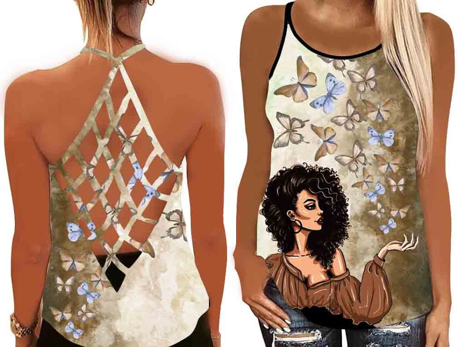 Black Girl Loves Butterflies Tank Top Mesh Shirt Women –  Criss Cross Open Back Camisole Tank