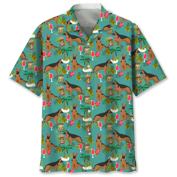 German Shepherd Hawaii Graphic Print Short Sleeve Hawaii Shirt Ha4439