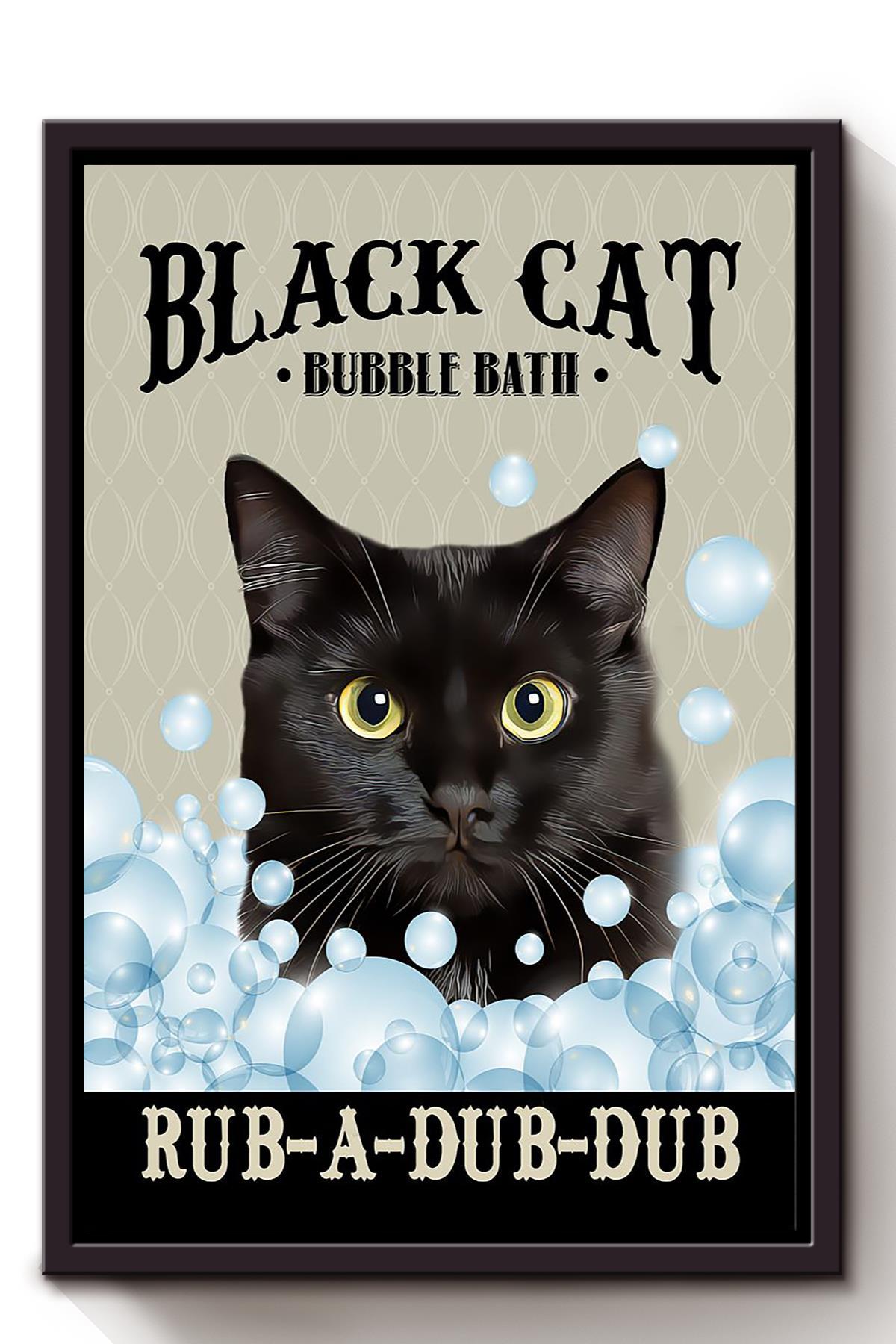 Black Cat Bubble Bath Animal Wall Art Gift For Cat Lover International Cat Day Kitten Foster Bathroom Decor Framed Canvas