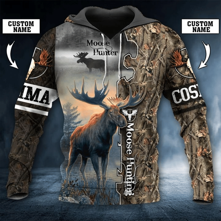 PERSONALIZED MOOSE HUNTING 3D ALL OVER PRINTED HOODIE