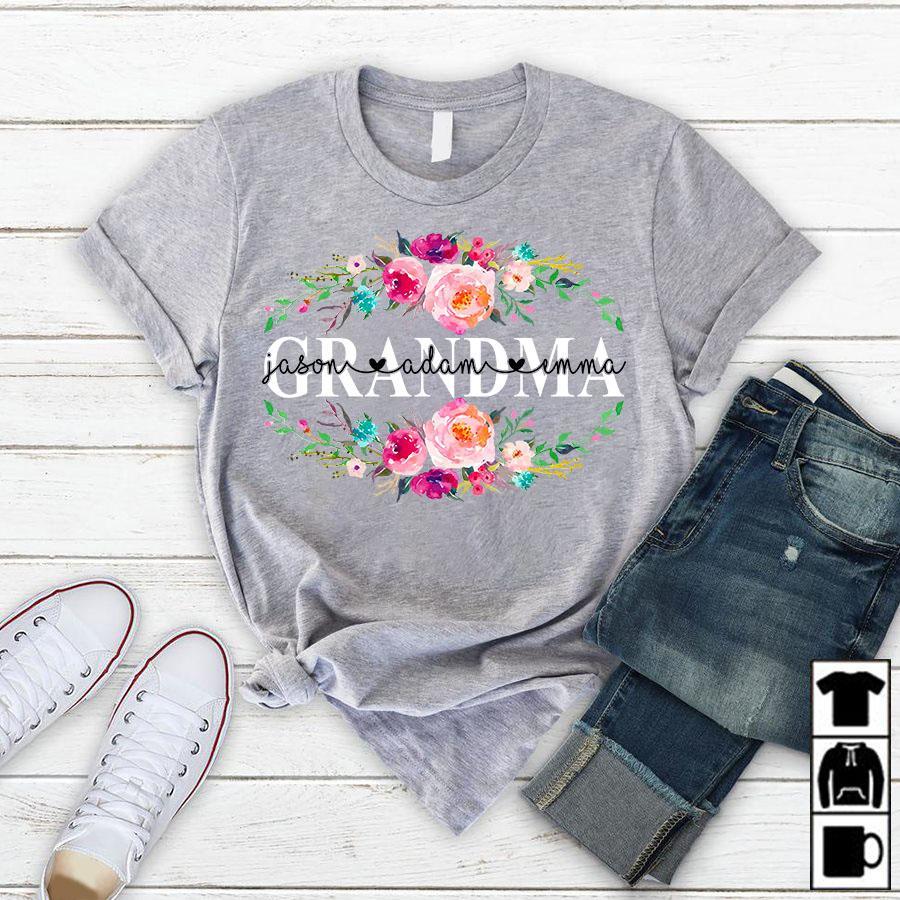 Personalized Name T-shirt Grandma Flower Gift Unisex T-shirt Hoodie Plus Size S-5xl