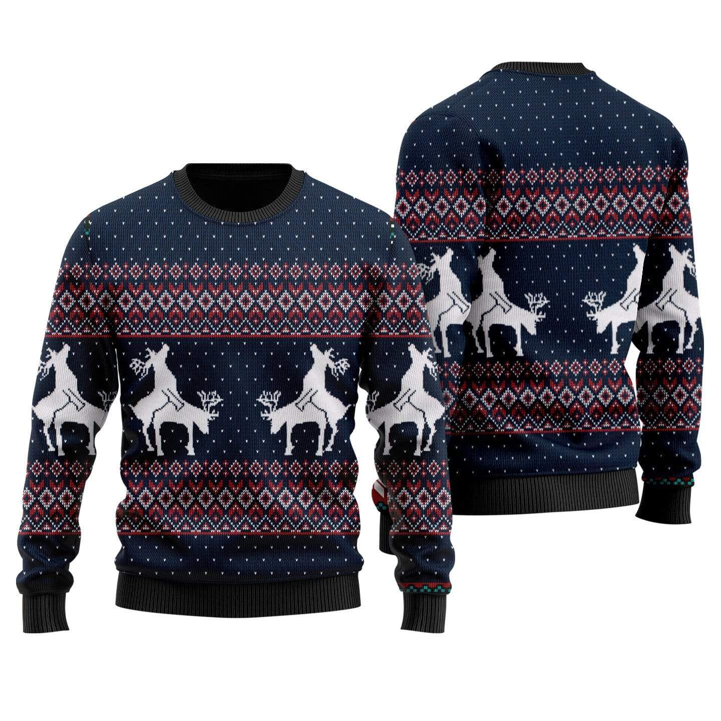 Unifinz Reindeer Sweater Funny Reindeer Pose Blue Ugly Sweater 2022