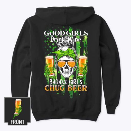 Mother Badass Girl Chug Beer Skull Black 2D Shirts