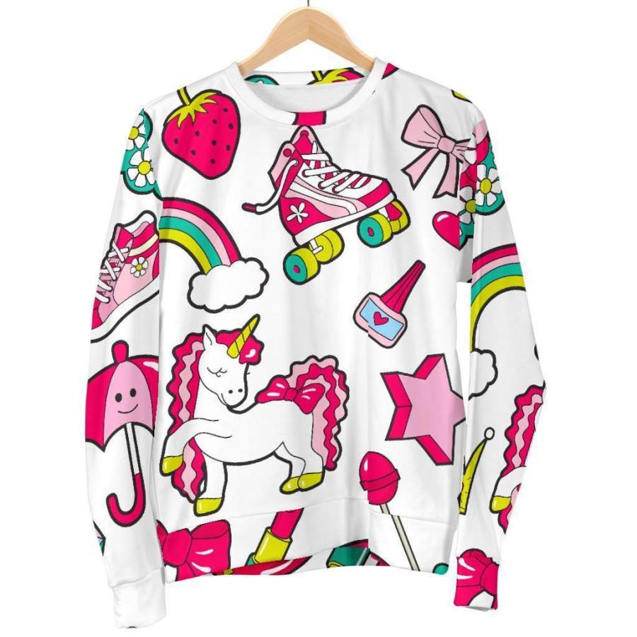 White Girly Unicorn Pattern Print Men’s Crewneck Sweatshirt