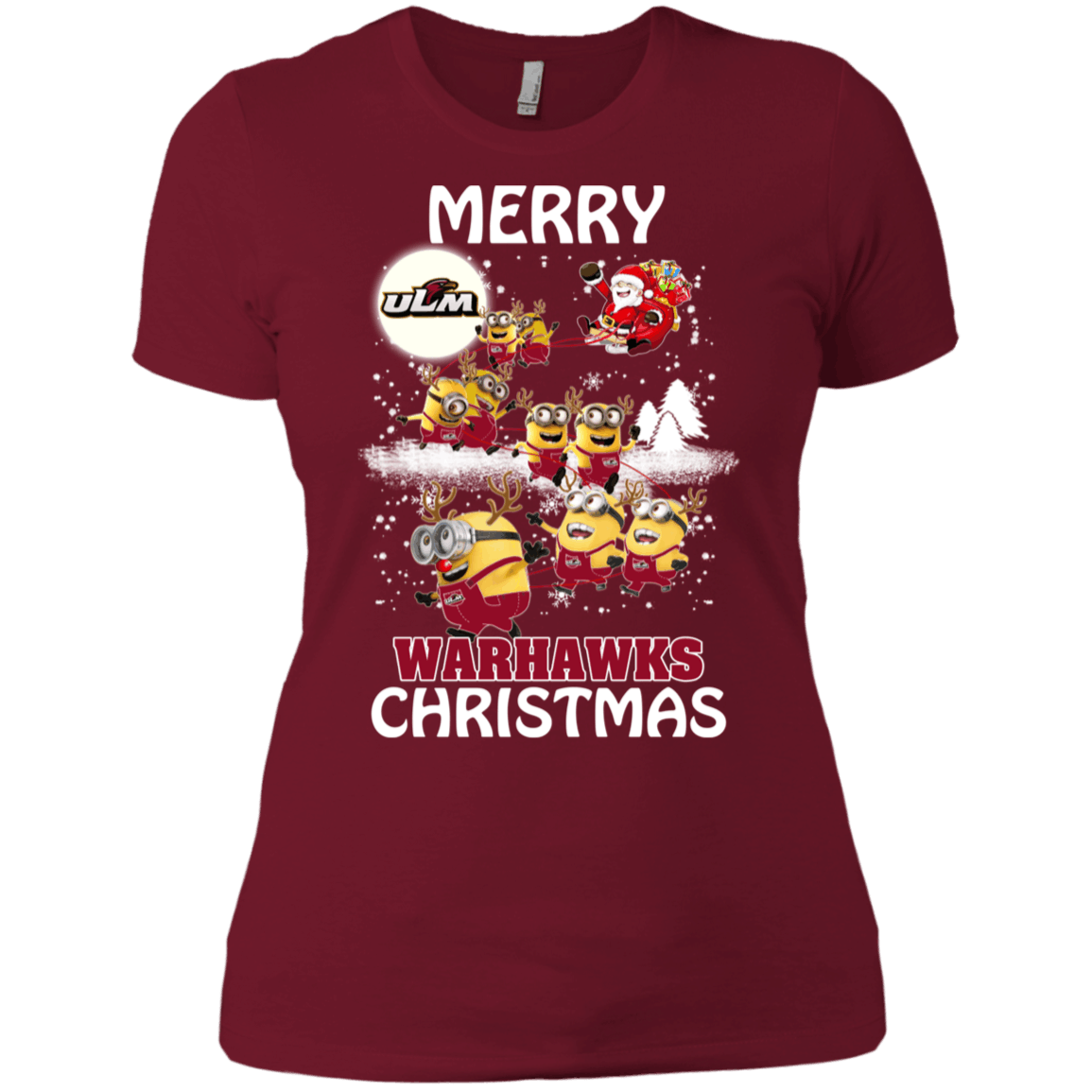 Buy Louisiana Monroe Warhalks Ugly Christmas Sweaters Minions Santa Claus Women’S T-Shirt