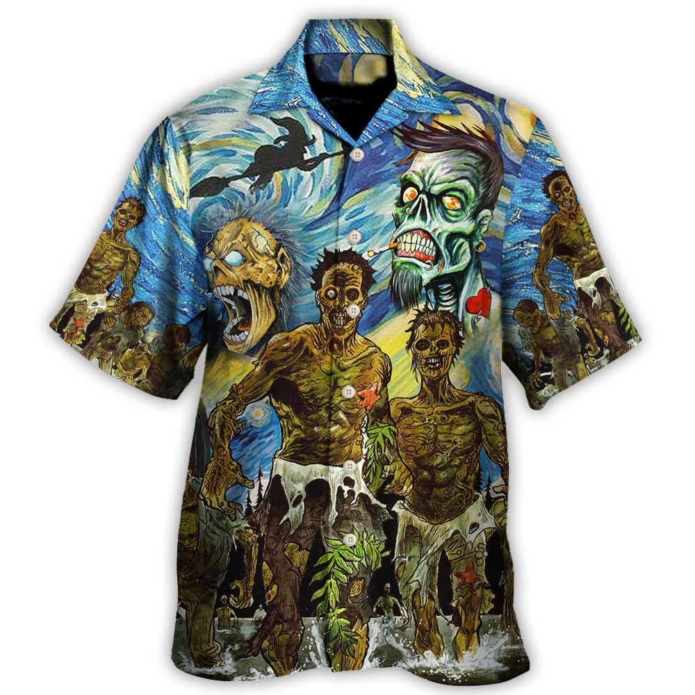 Halloween Zombie Crazy Starry Night Funny Boo Art Style Hawaii Shirt Ha66165