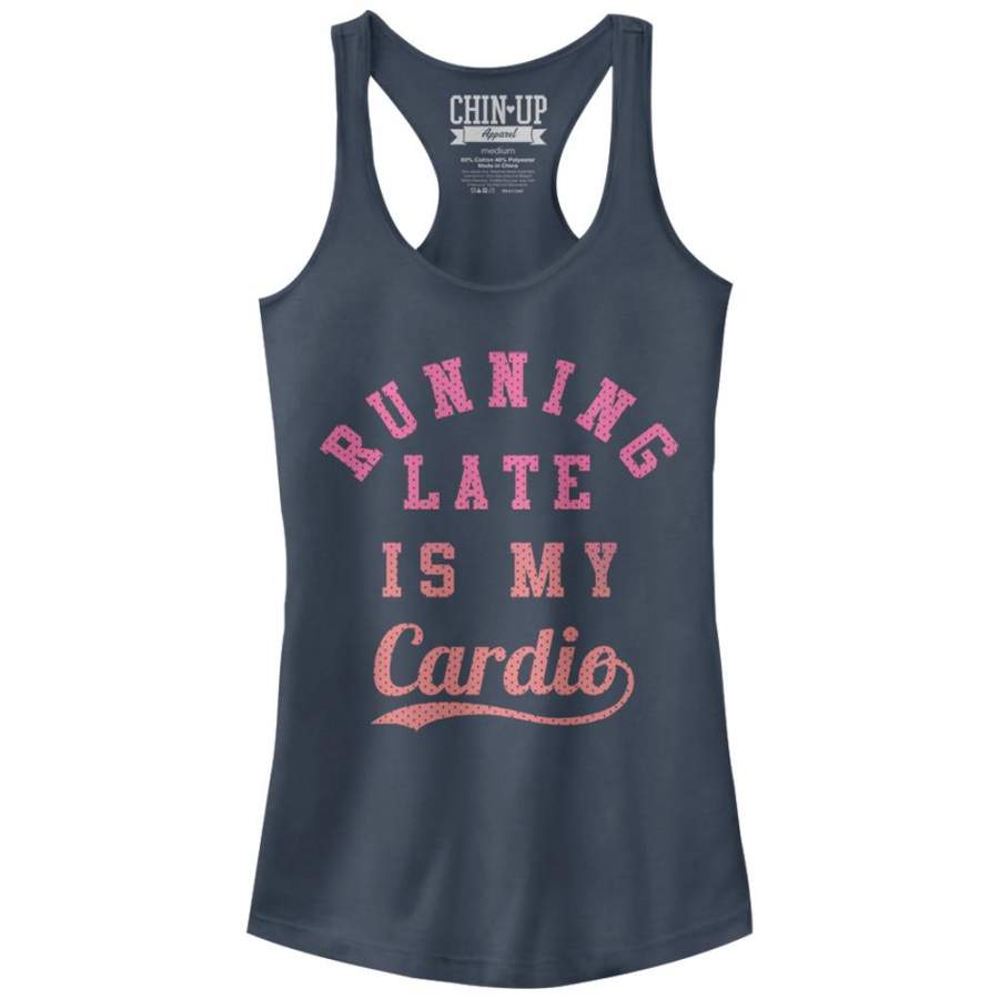 CHIN UP Junior’s Running Late is My Cardio  Racerback Tank Indigo