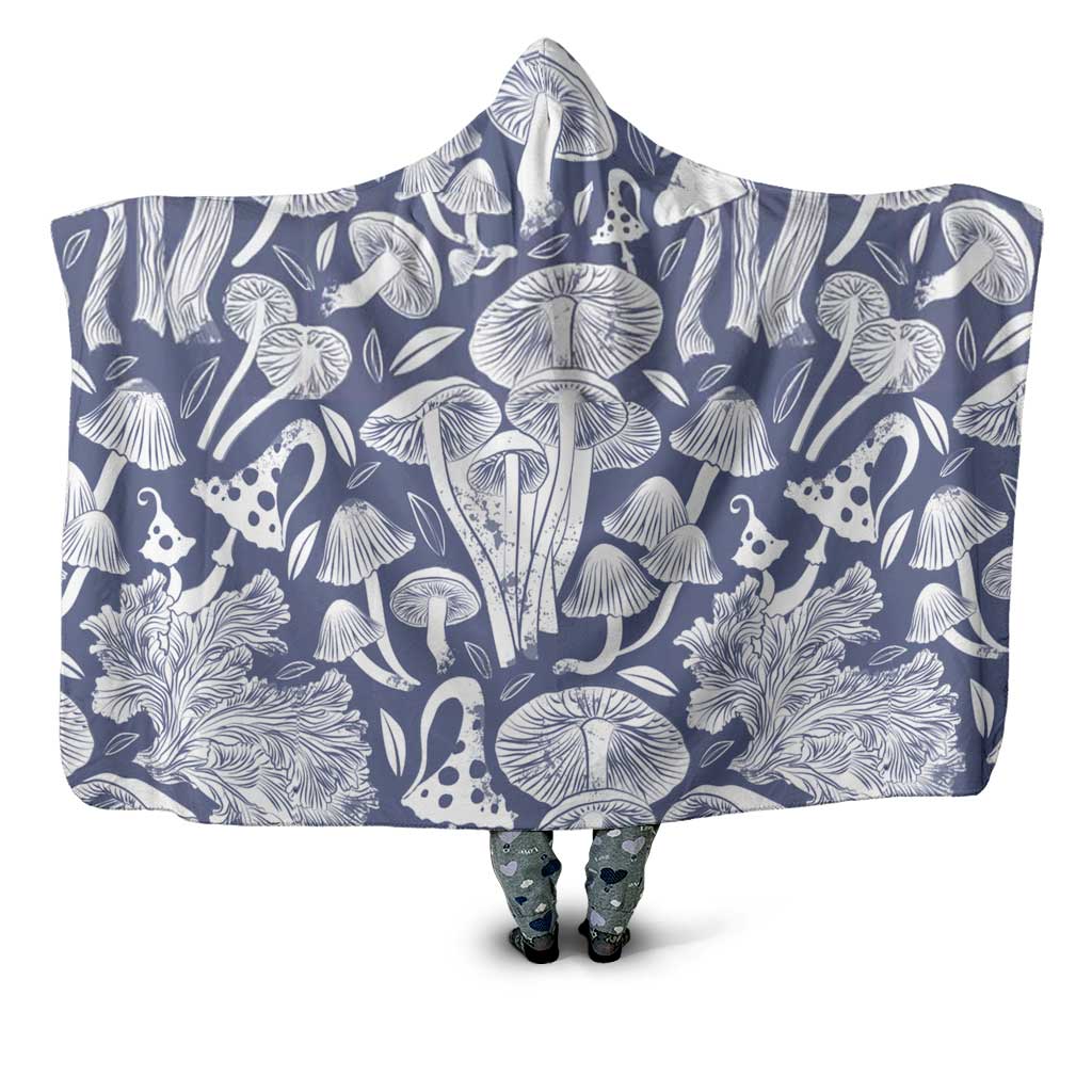 ViticStore™ 3D All Over Printed Beautiful Hand Drawn Mushrooms – Light Denim Colored Hooded Blanket