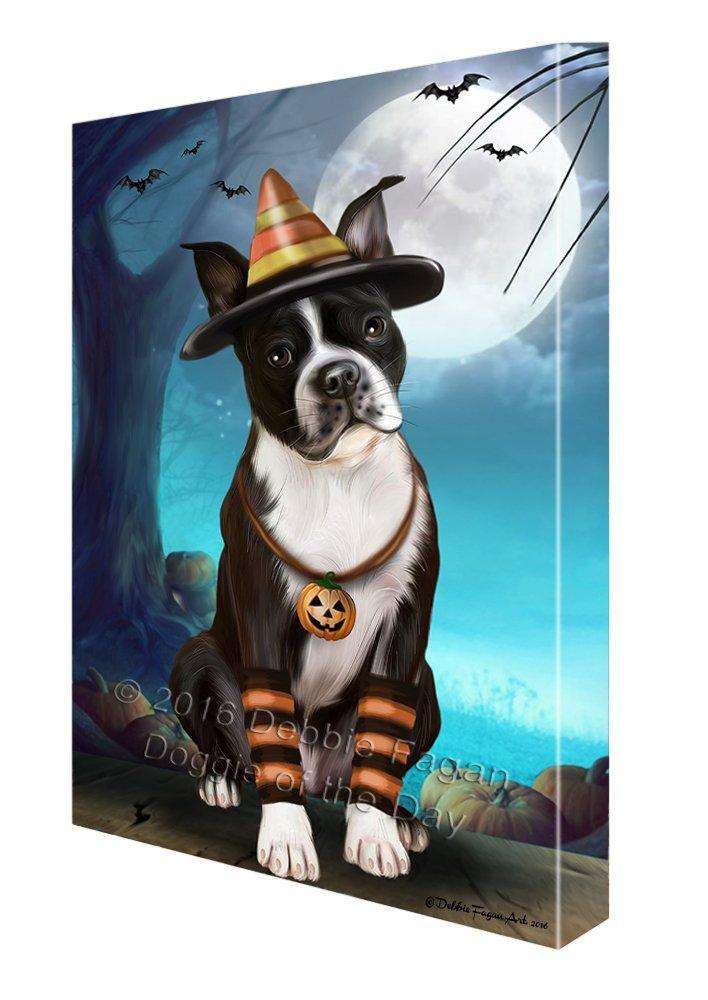 Happy Halloween Trick Or Treat Boston Terrier Dog Candy Corn Canvas Wall Art