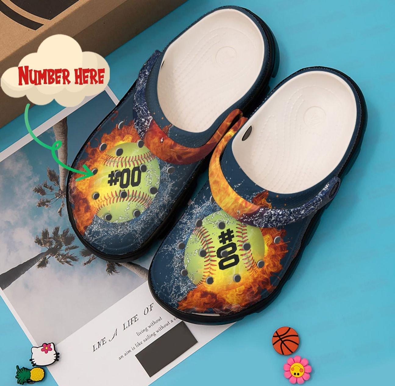 Softball Personalized Clog, Custom Name, Text, Color, Number Fashion Style For Women, Men, Kid, Print 3D Fire And Water