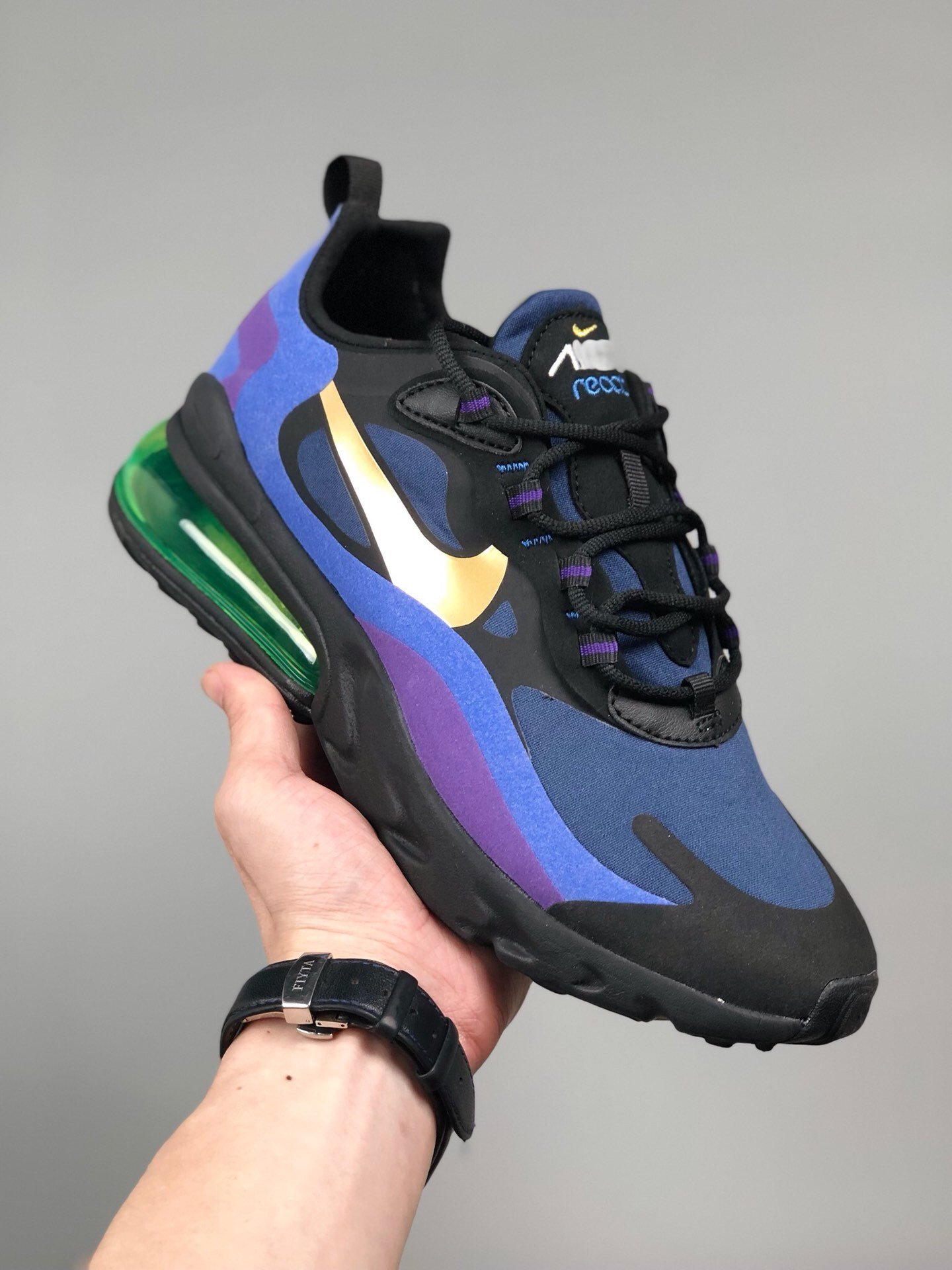 Nike Air Max 270 React BlackUniversity Gold-Deep Royal Blue 5339796