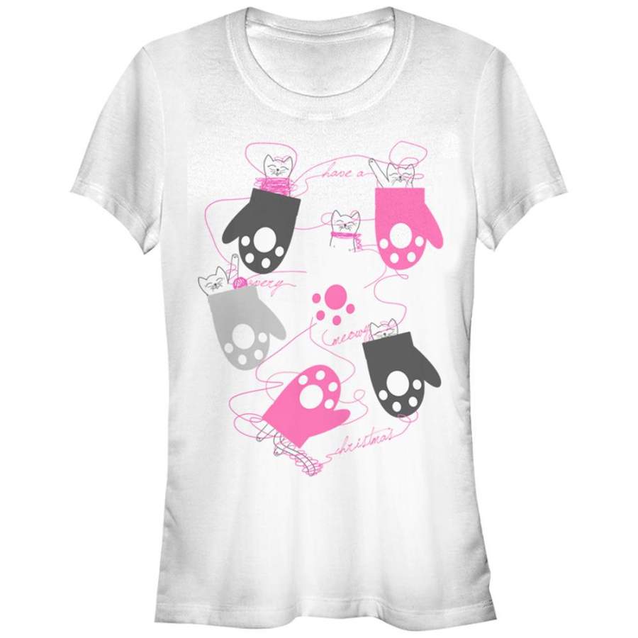 Lost Gods Junior’s Christmas Kittens in Mittens  T Shirt White S