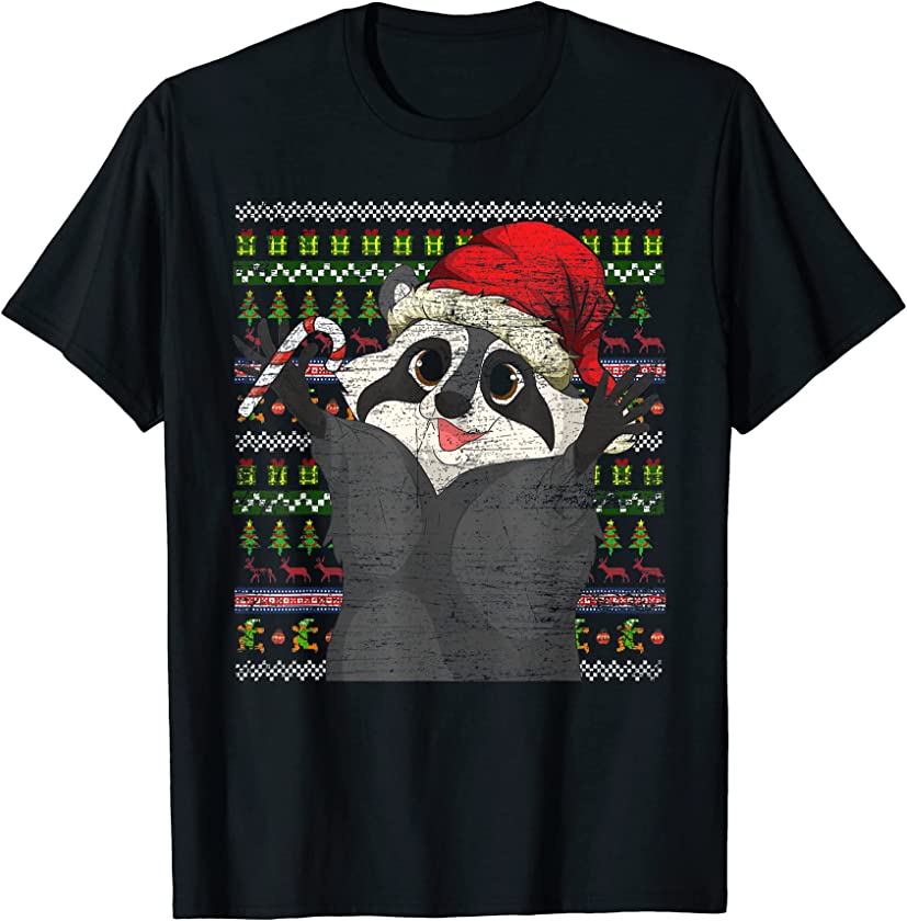 Ugly Christmas Racoon Merry Xmas Trash Panda Animal Raccoon T-Shirt