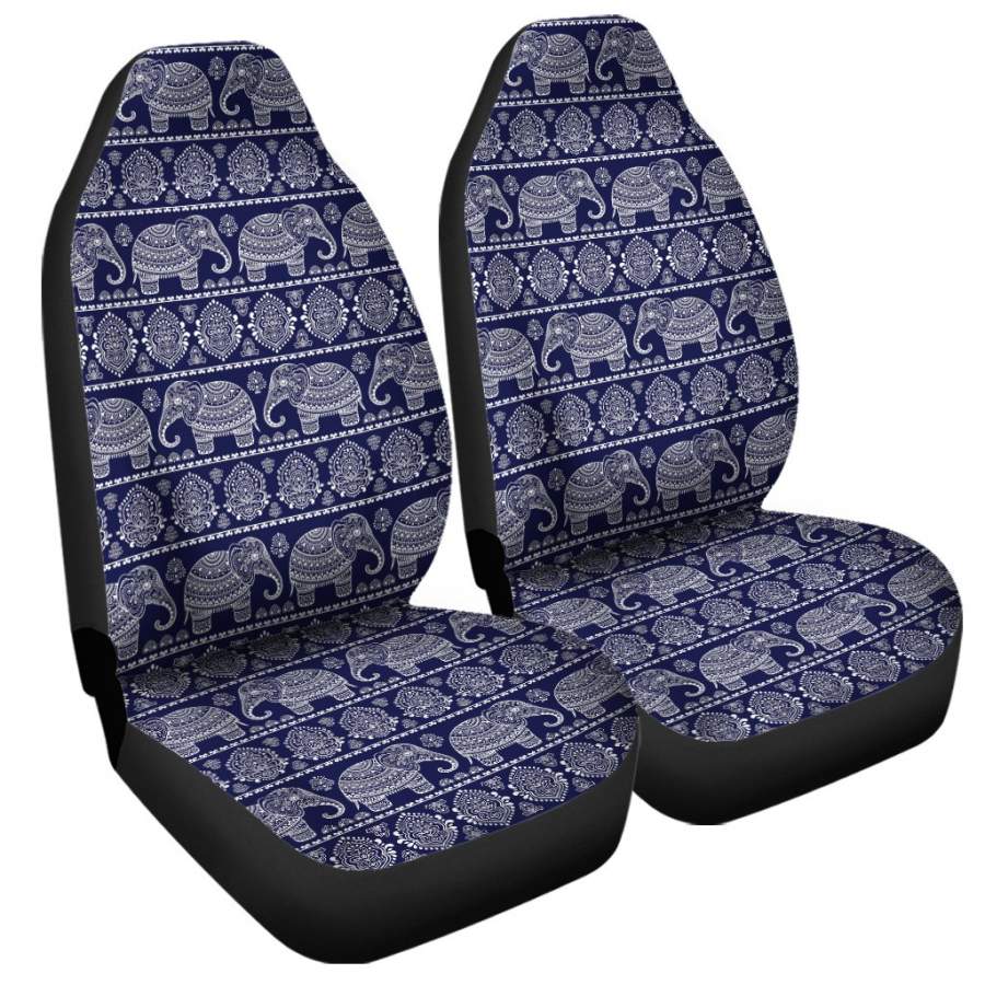 White And Blue Indian Elephant Print Universal Fit Car Seat Covers