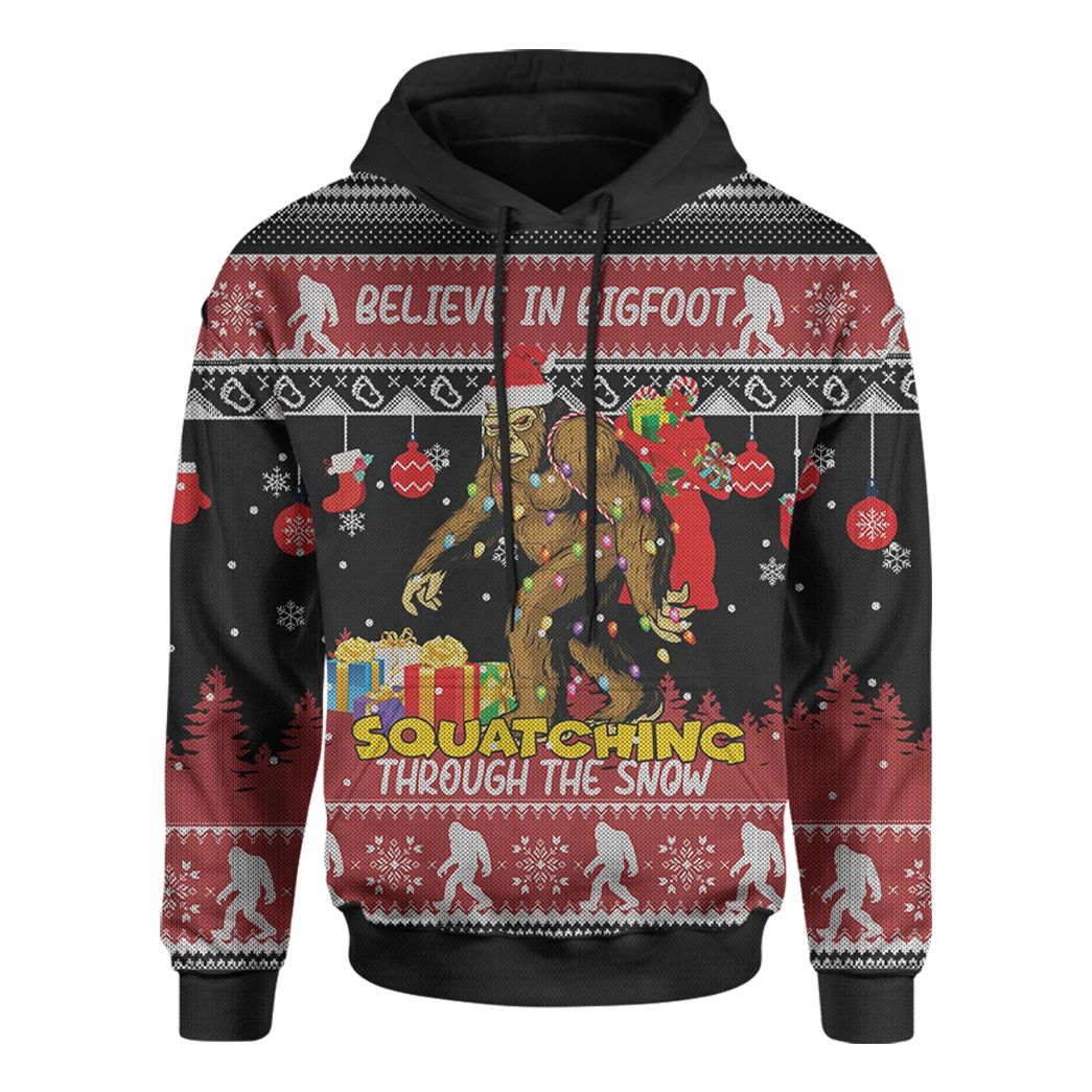 Alohazing 3D Ugly Christmas Believe In Big Foot Hoodie