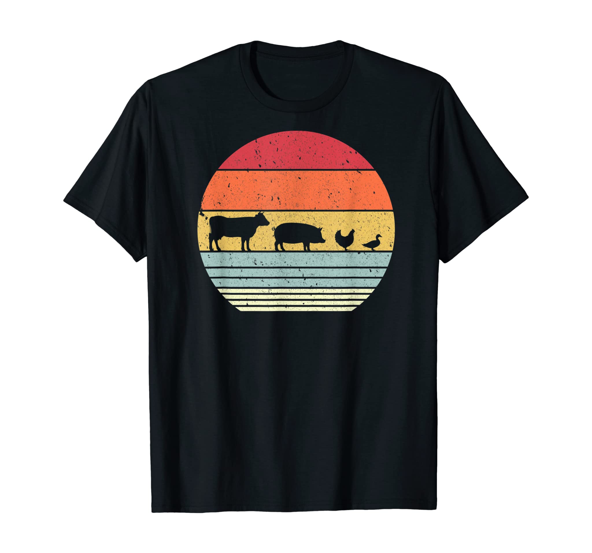 Farm Animals Shirt. Retro Cow, Pig, Chicken & Duck T-Shirt