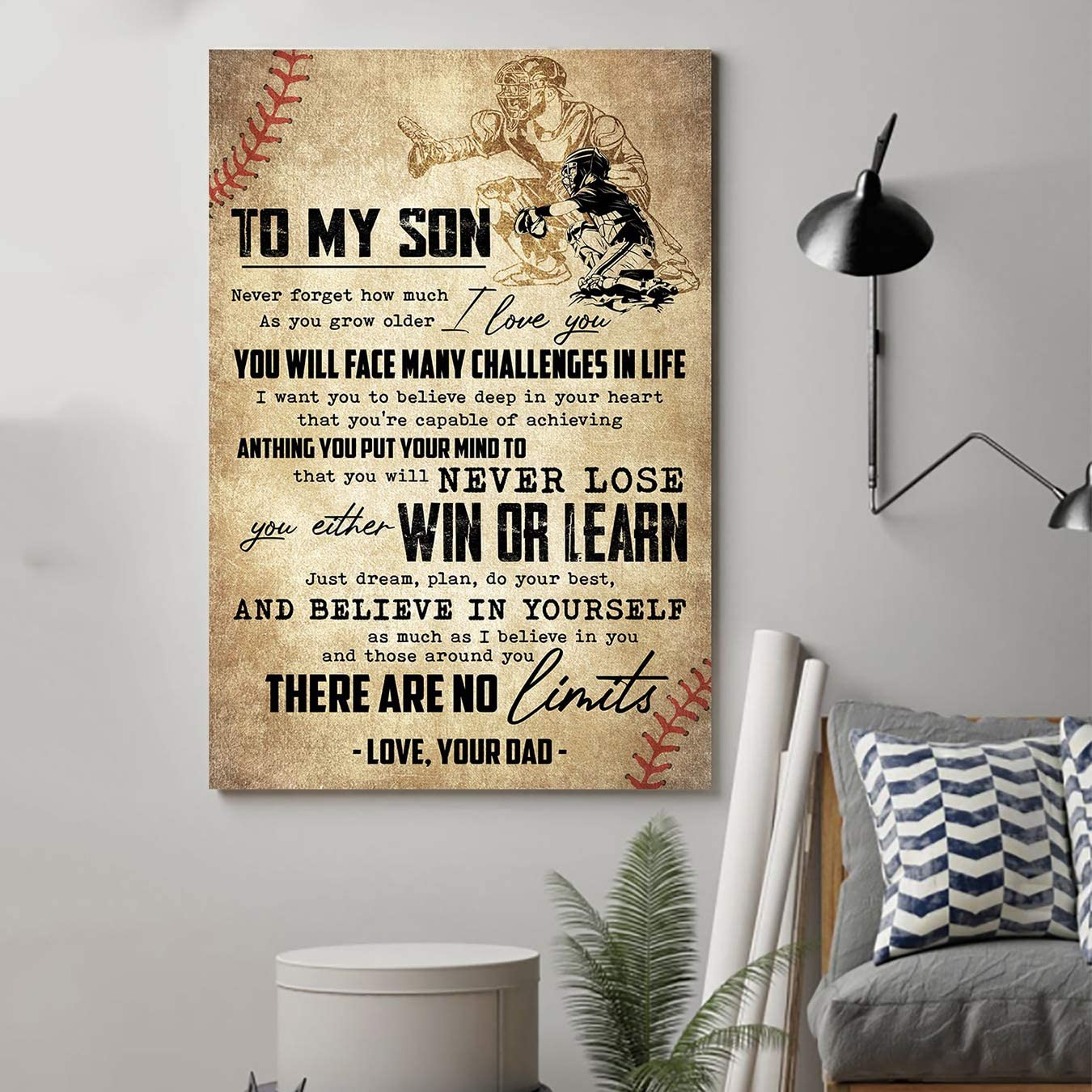 Family Unframed,Baseball Poster,Dad to Son,You Will Never Lose