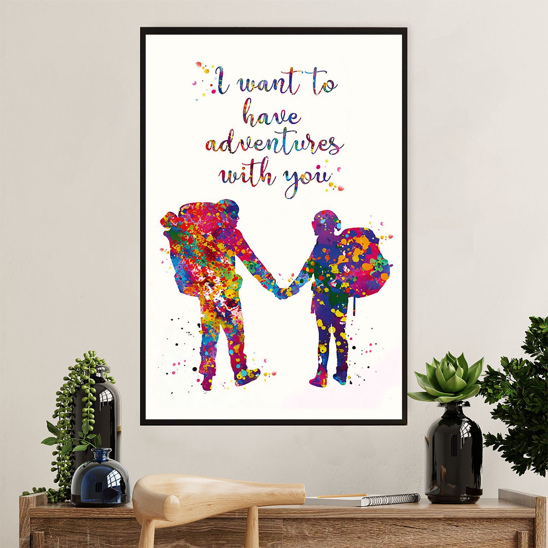 Hiking Poster Prints | Watercolor Painting – Couple Loves Hiking | Wall Art Gift For Hiker