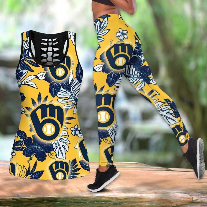 Womens Milwaukee Brewers Hawaiian Tropical Tank Top And Leggings Set