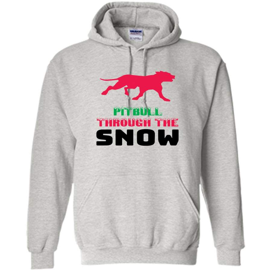 Pitbull Through The Snow, Christmas Gift – Gildan Heavy Blend Hoodie