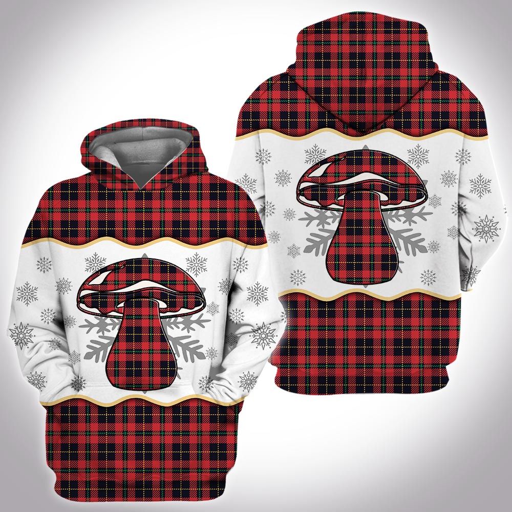 Mushroom Plaid Red Christmas Hoodie