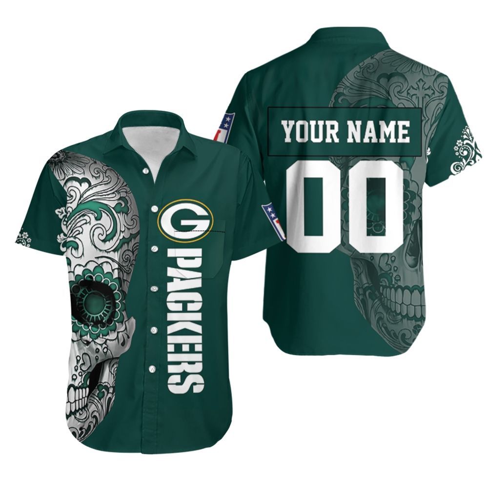 Green Bay Packers Nlf Fan Sugar Skull 3d Personalized 1 Hawaiian Shirt