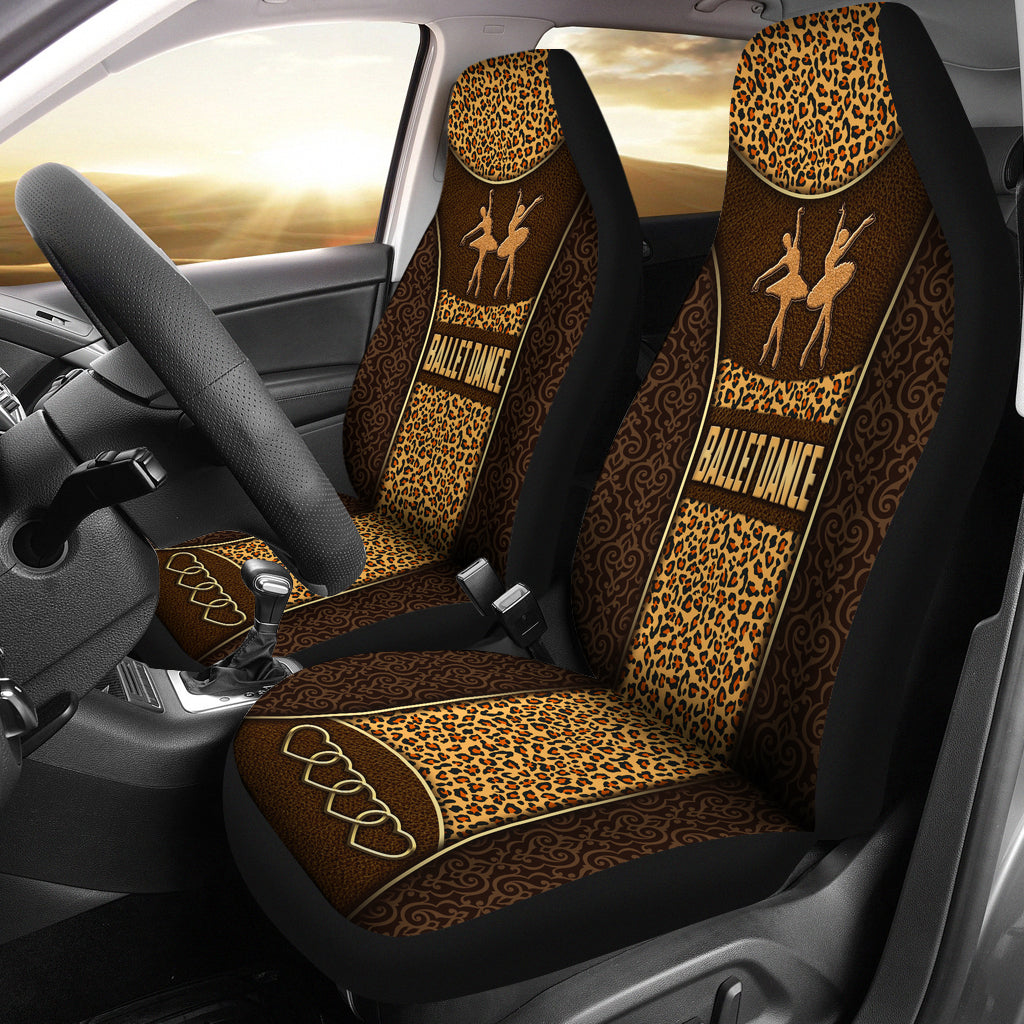 Ballet Dance Vintage Classic Pattern Leopard Leather Texture Car Seat Covers, Seat Covers Set Of Two, Automotive Seat Covers Set