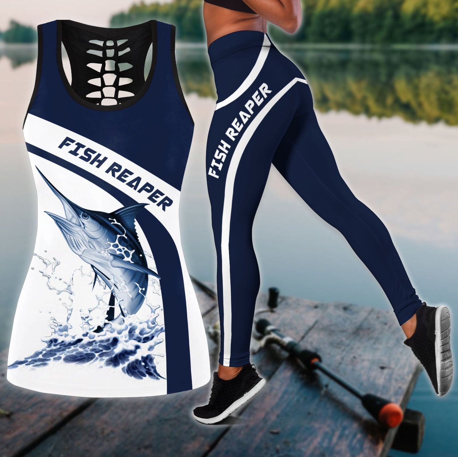 Women Tank Top Leggings Marlin Fishing Design 3D Print Combo Legging Tank For Women