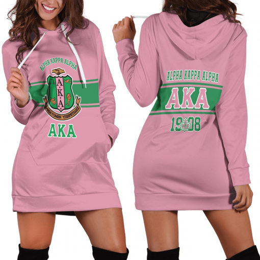 Alpha Kappa Alpha Aka 1908 Green And Pink Hoodie Dress