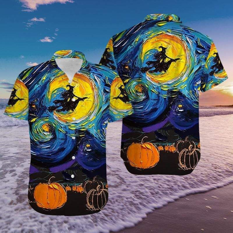 Witches Halloween Art Painting Print Polyester Hawaii Aloha Shirts Ha75318