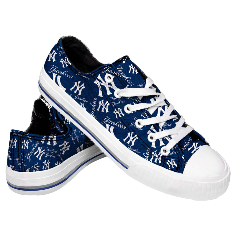 New York Yankees MLB Womens Low Top Repeat Print Canvas Shoes