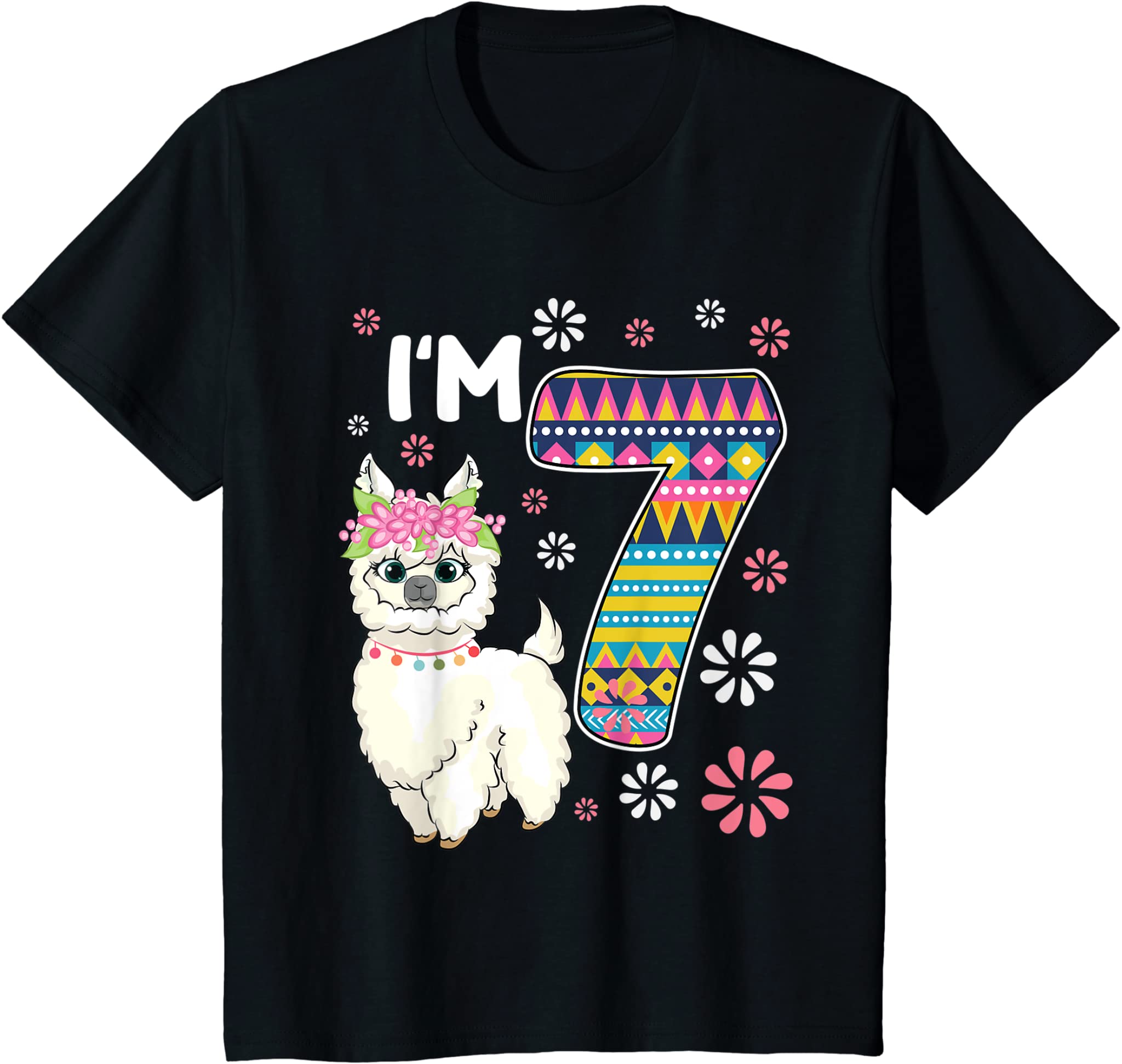 Kids Birthday Llama I’M 7 Year Old Girl Theme 7Th B-Day Farm Gift T-Shirt