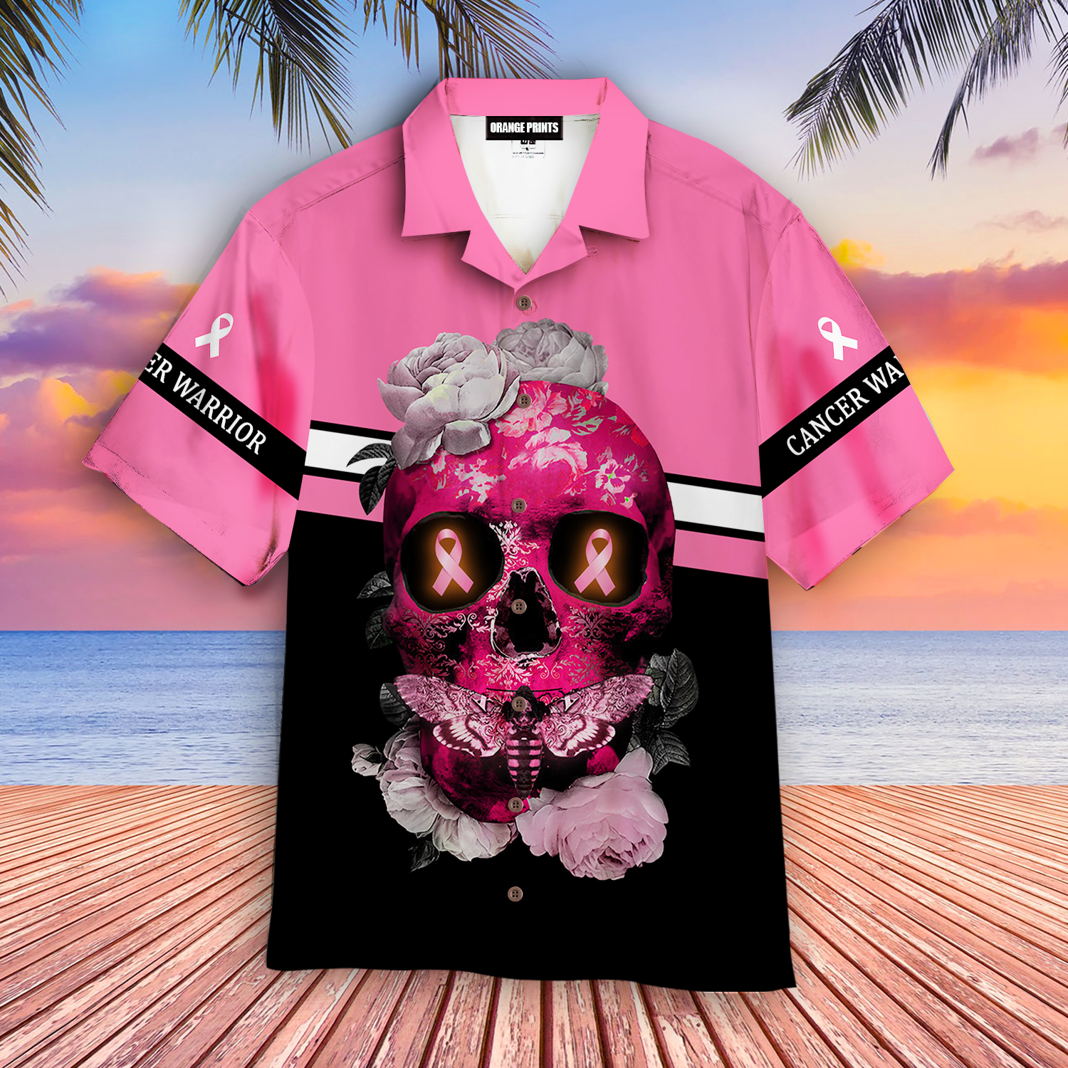 Skull Flower Breast Cancer Awareness Hawaii Shirt For Men Women Ha13757