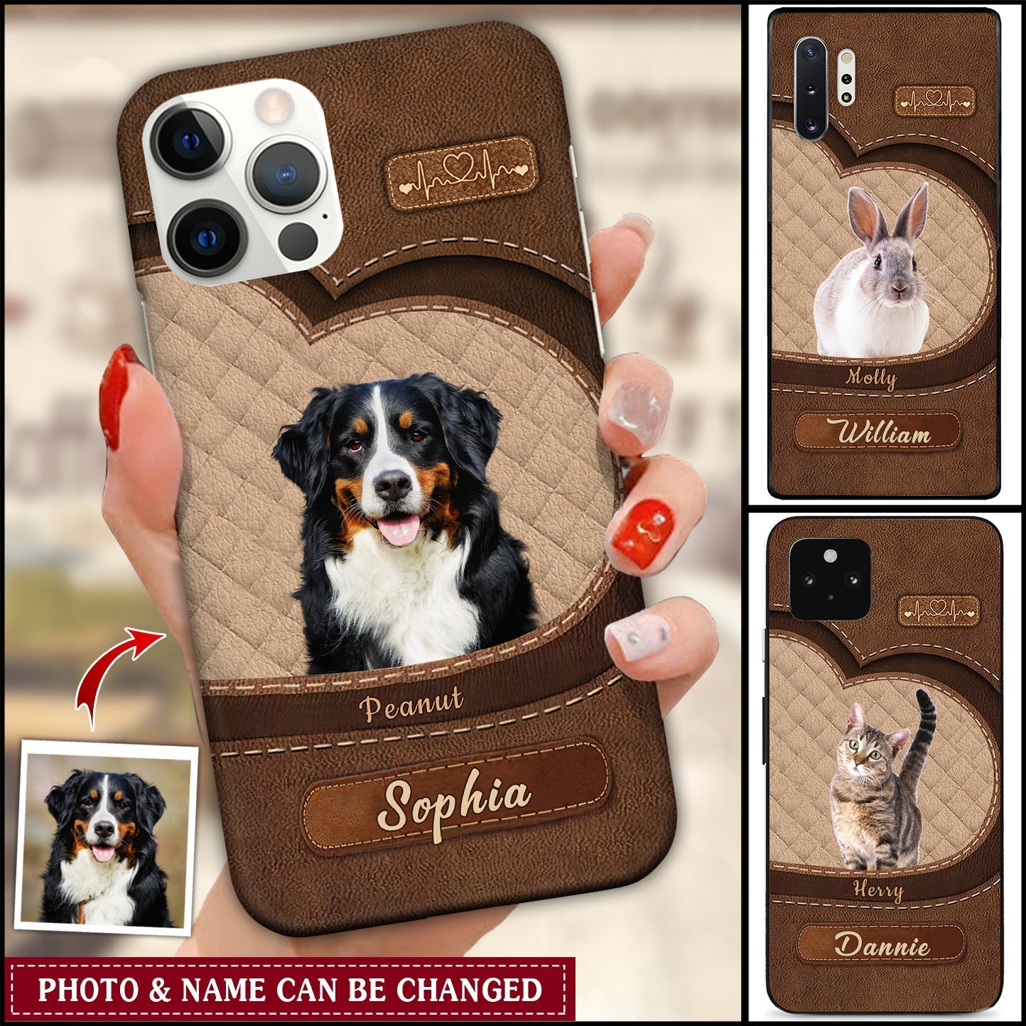 Custom Photo Dog Mom Puppy Pet Dogs Lover Texture Leather Phone Case