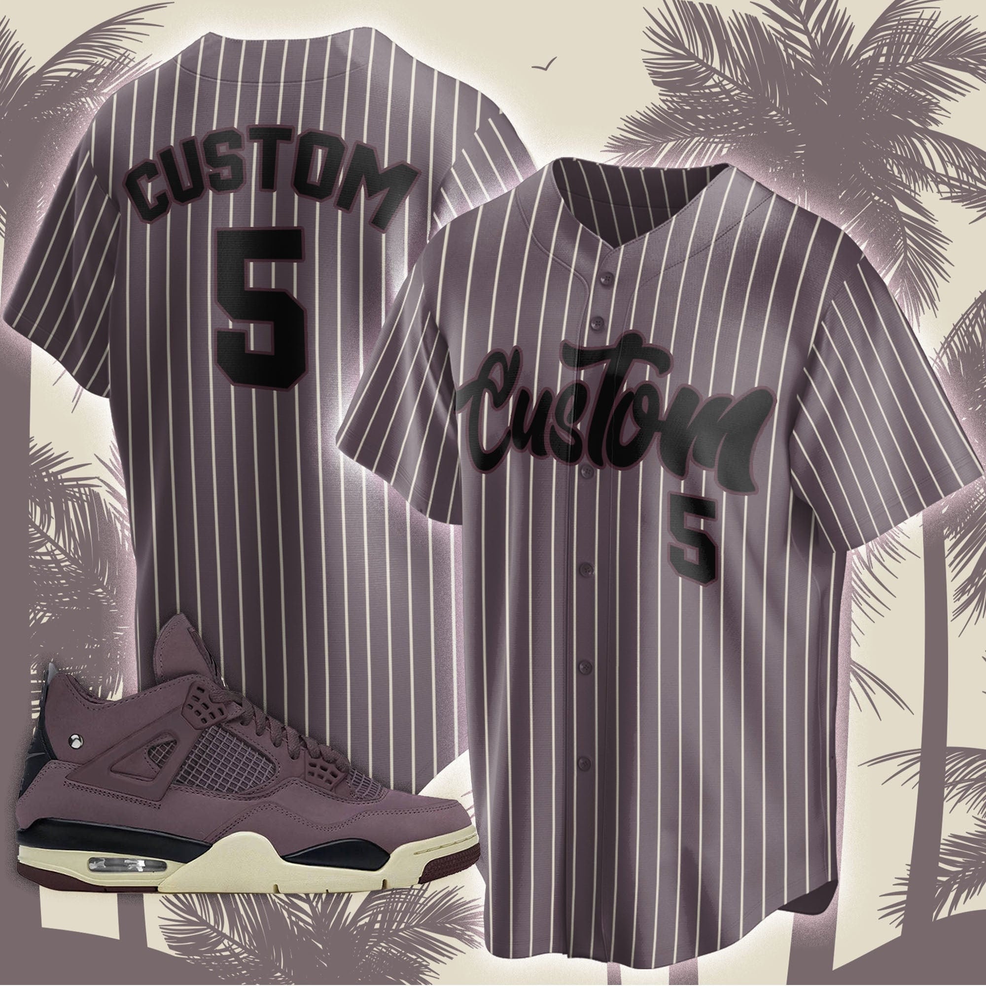 Baseball Jersey Custom Text match Jordan 4 A Ma Maniere Violet Ore, Custom Team Name Number Shirt, Personalized sneaker shirt