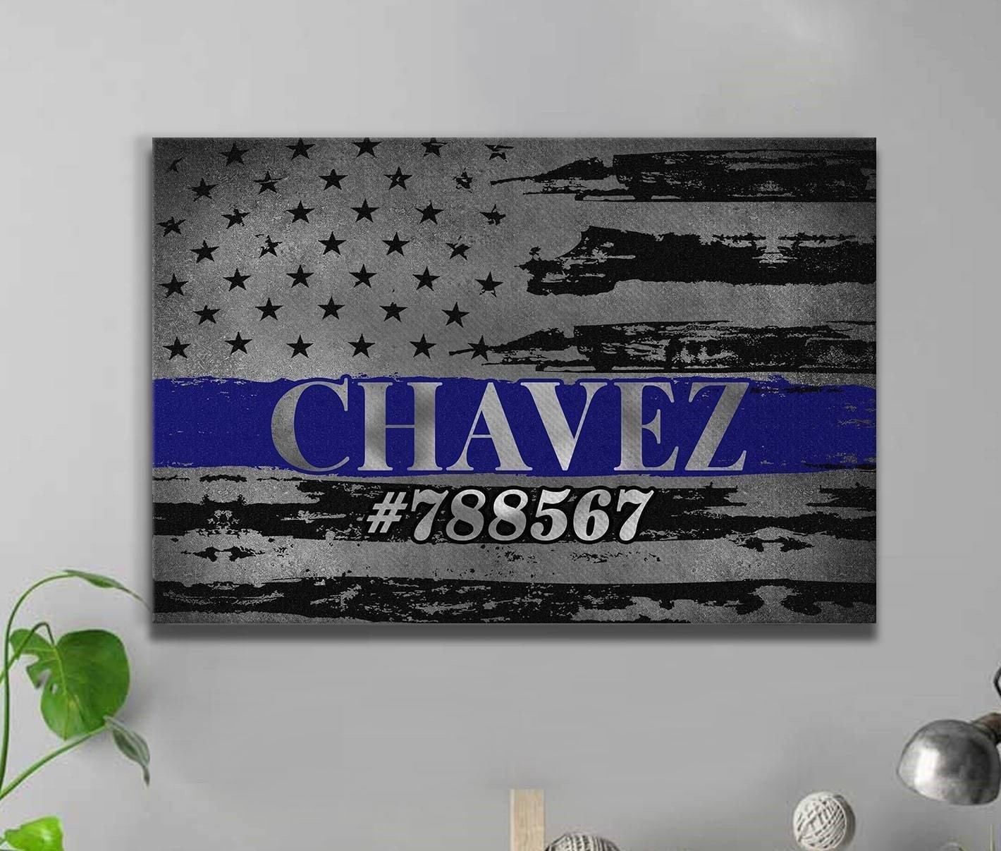 [Personalized Name & Number] Thin Blue Line Flag – Name And Number – Gift For Home Decor, Best Gift Idea – Canvas Print