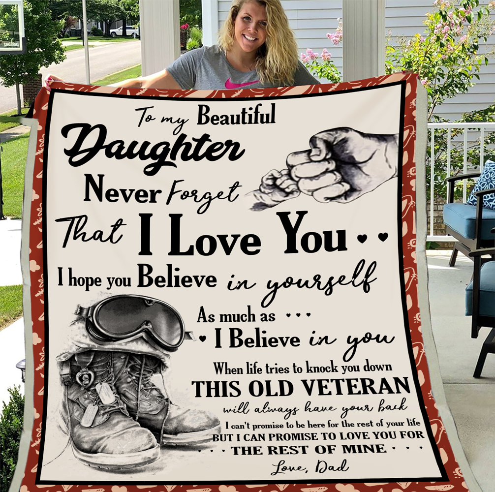Veteran Personalized To My Beautiful Daughter Never Forget Love You Fleece Blanket Sherpa Blanket