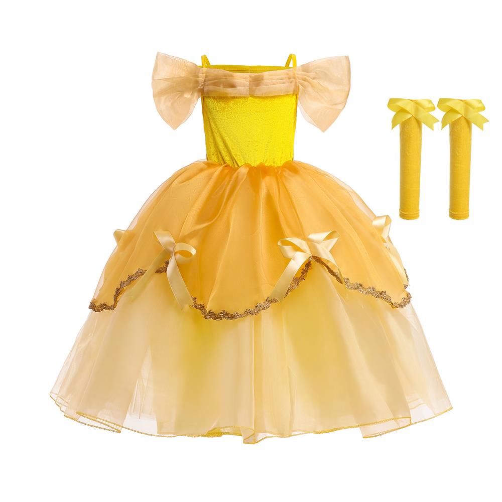 Beauty and the Beast Toddler Summer Princess Belle Dress Girls Halloween Belle Costume Child Dresses for Party and Wedding alx