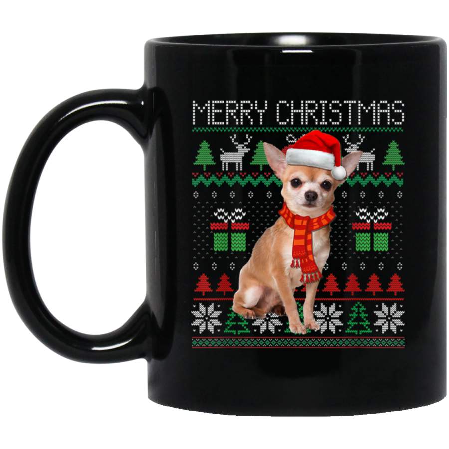 Ugly Christmas Chihuahua Dog Tree Santa Xmas Lovers Gift 11 oz 15 oz Mug Black