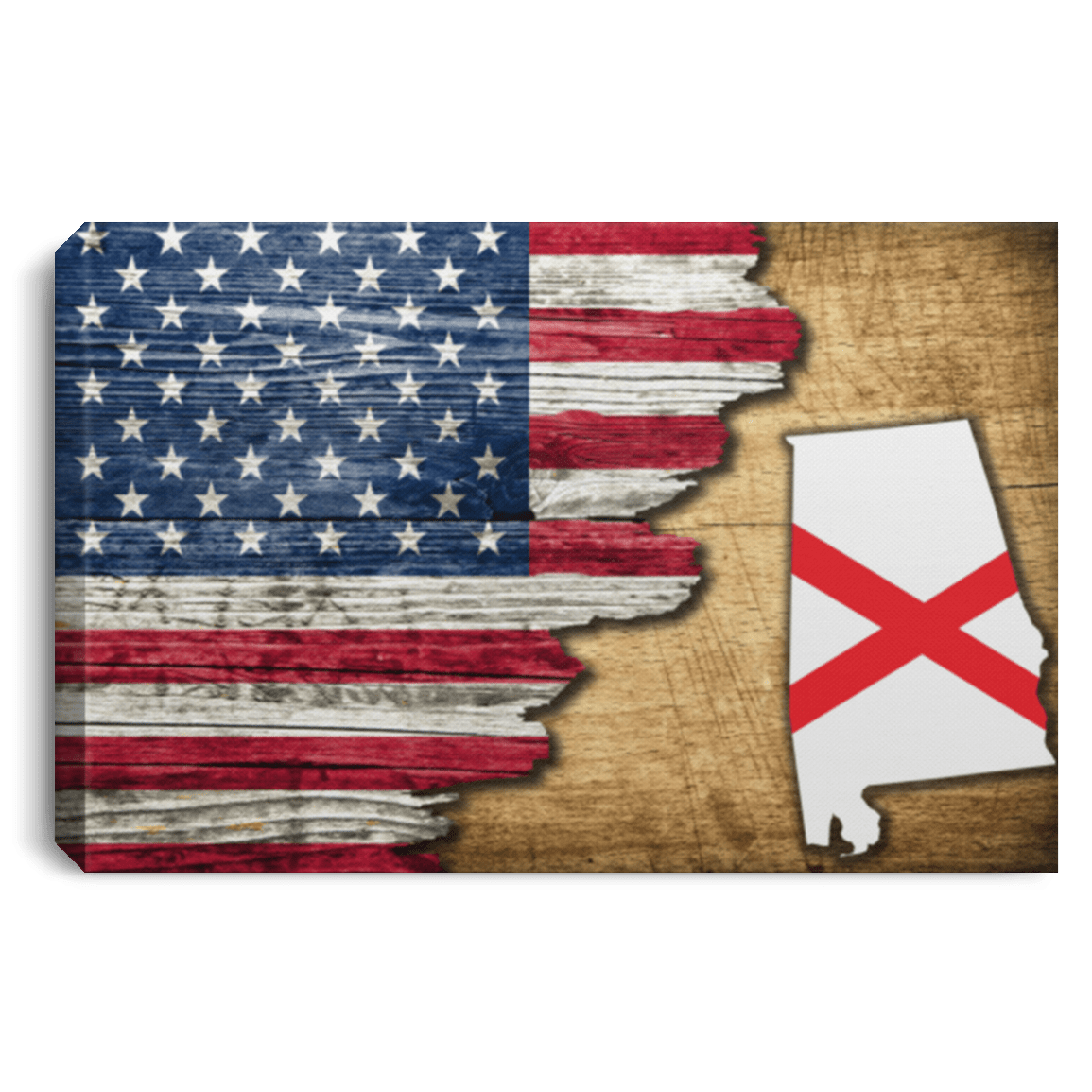 United States/Alabama Flag Ripped Effect 18X12 Inches Landscape Canvas .75In Frame